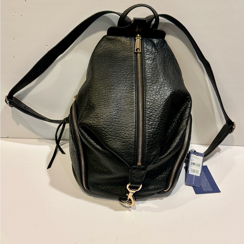 Rebecca Minkoff Black Textured Leather Bag with Gold Plaque